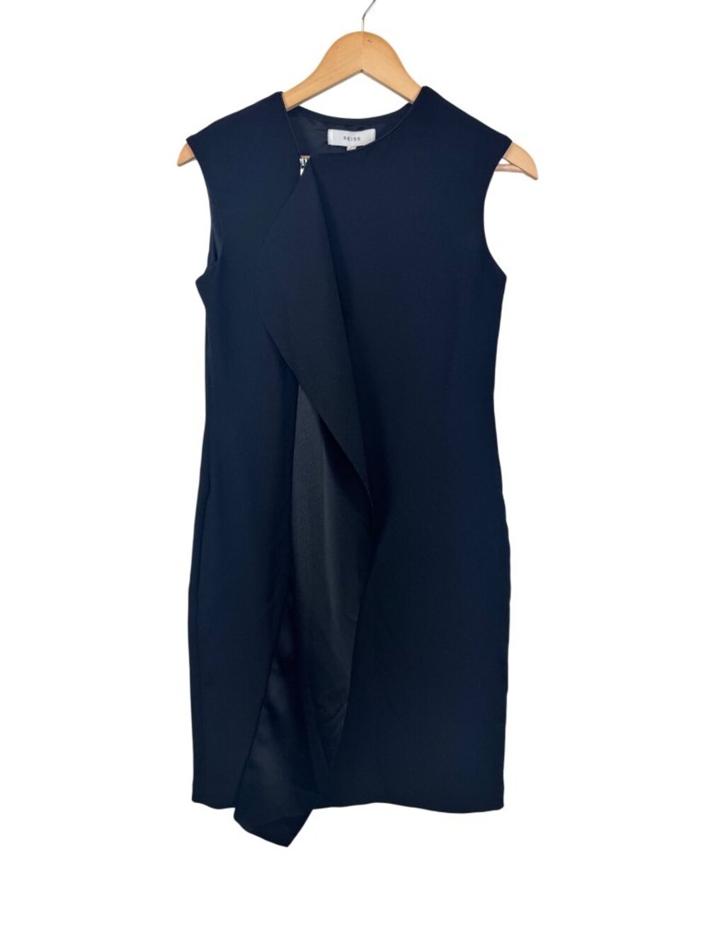 NEW Reiss Black Cora Shift Dress With Front Draped Detail Black US 0/UK 4